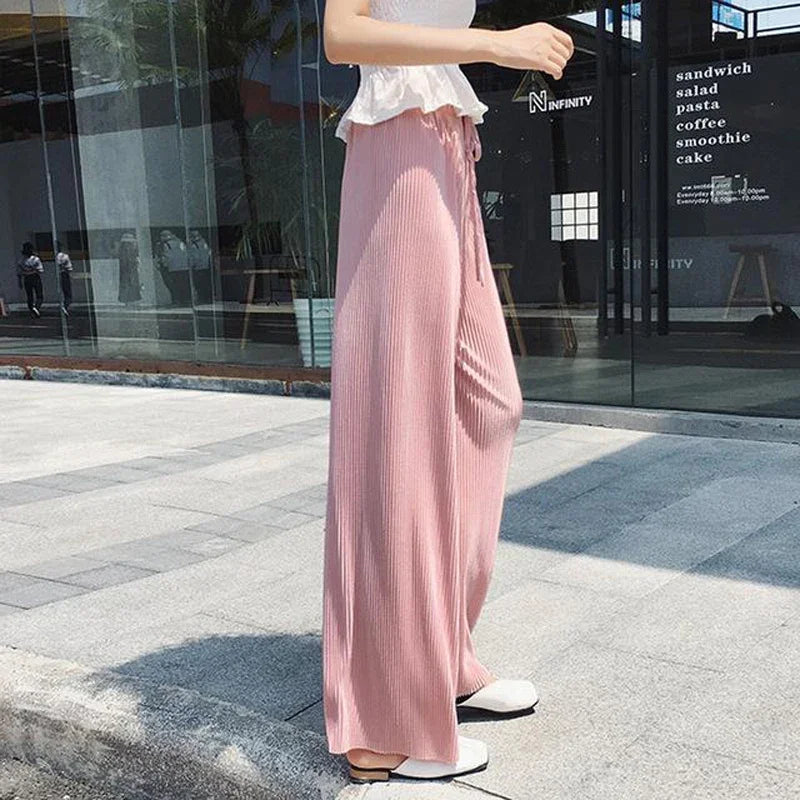 Wide Leg Pants Pleated Silk Trousers