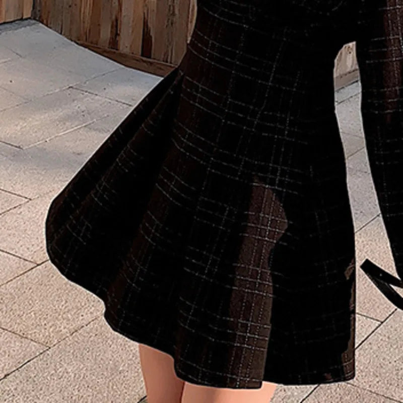 Plaid Waist Cinching A-line Dress