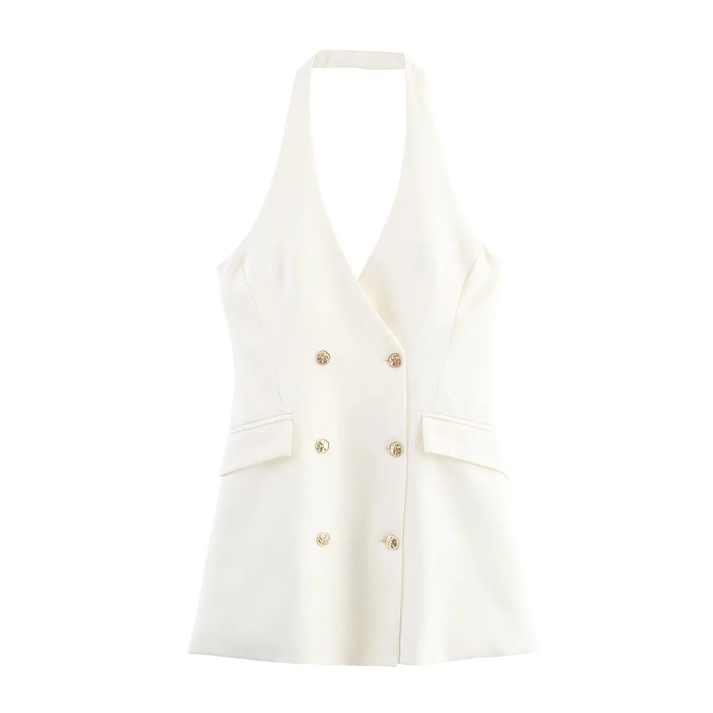 V-Neck Double Breast Pocket Mini Dress