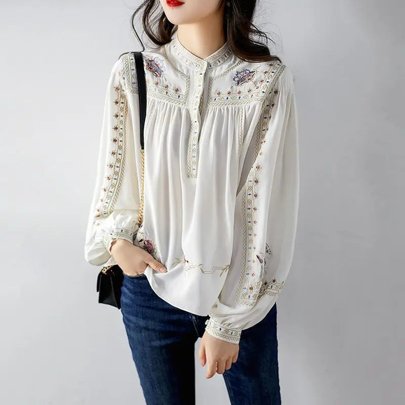 Floral Print Loose Long Sleeved Blouse