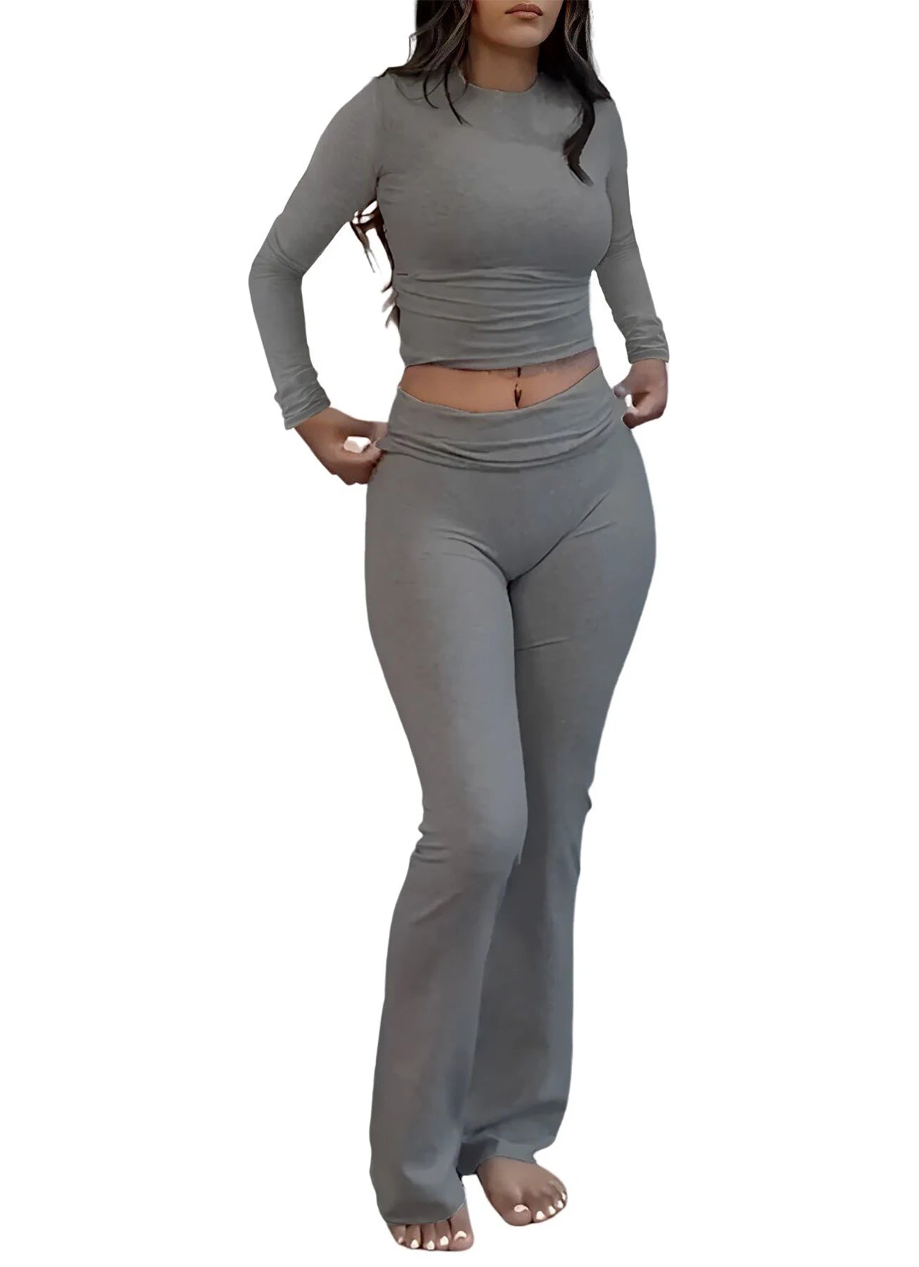 Long Sleeve High Waist Fold-over Active Set