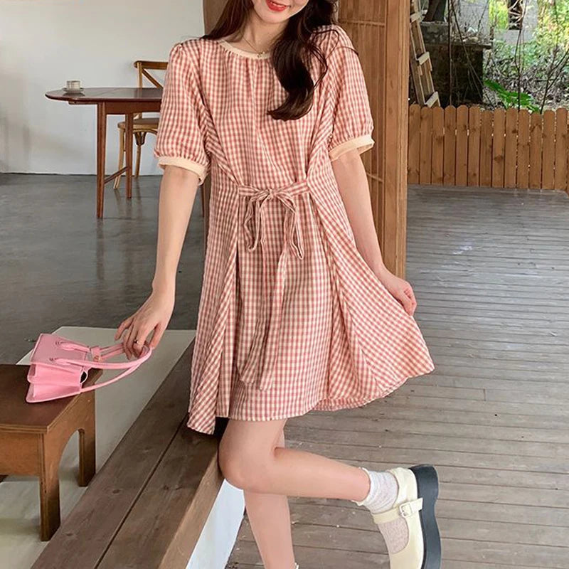 Plaid Print Lace Up Mini Dress