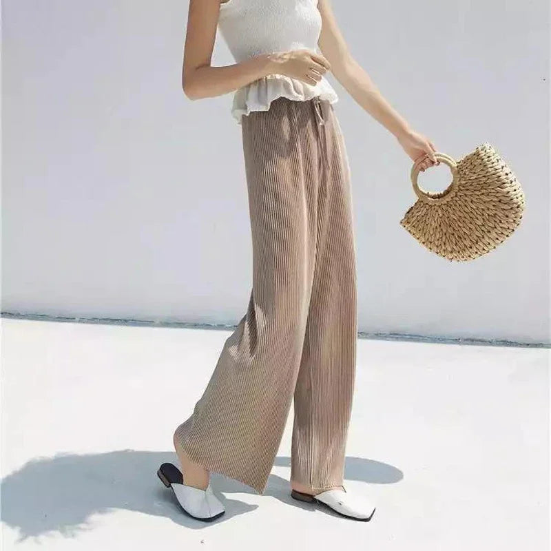 Wide Leg Pants Pleated Silk Trousers