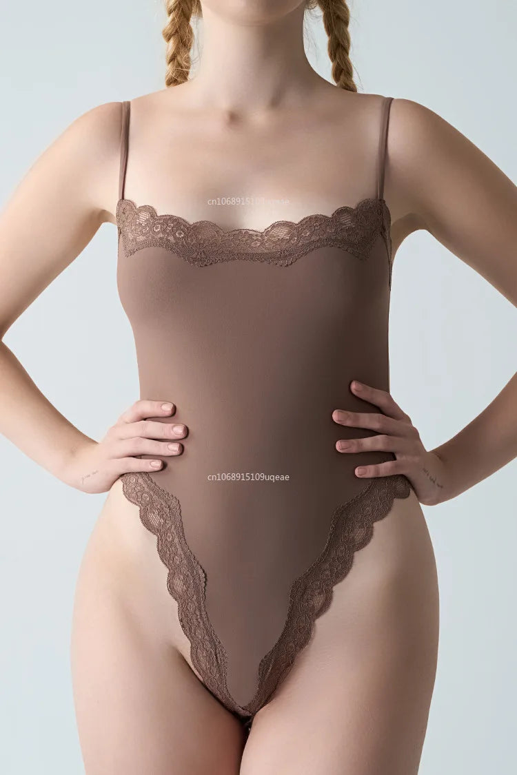 Square Neck Lace Sleeveless Bodysuit