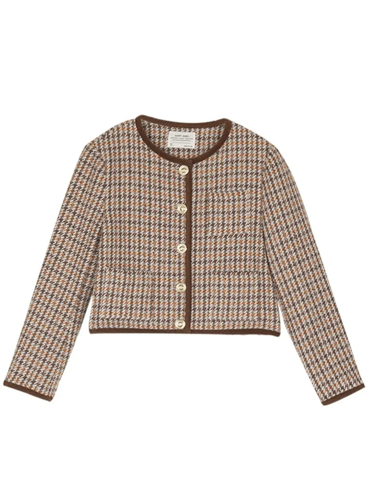 Short Houndstooth Tweed Jacket