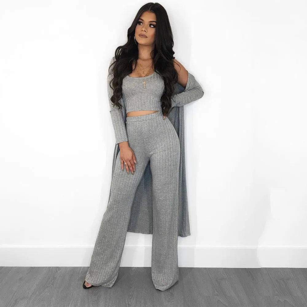Three Piece Wide Leg Pants Set