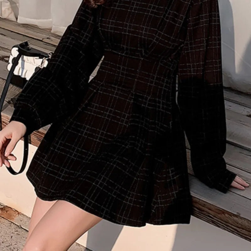 Plaid Waist Cinching A-line Dress