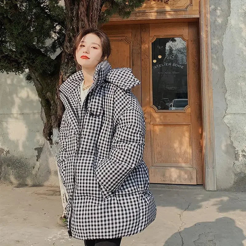 Houndstooth White Duck Down Coat