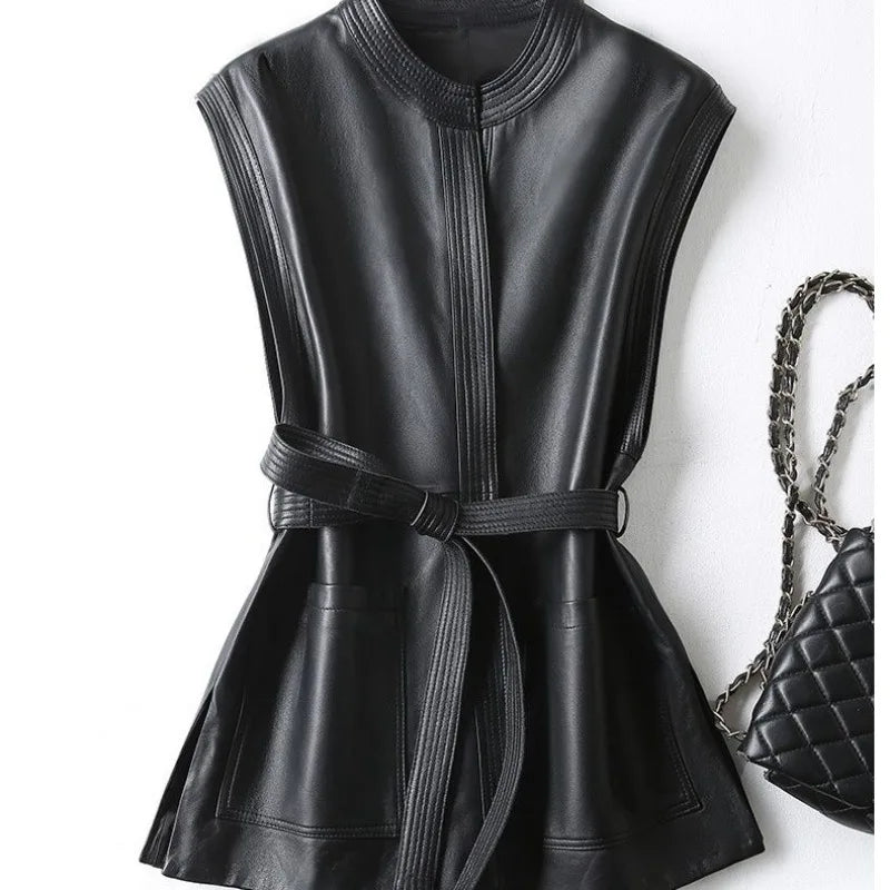 Faux Leather Belted Vest