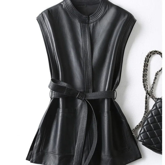 Faux Leather Belted Vest
