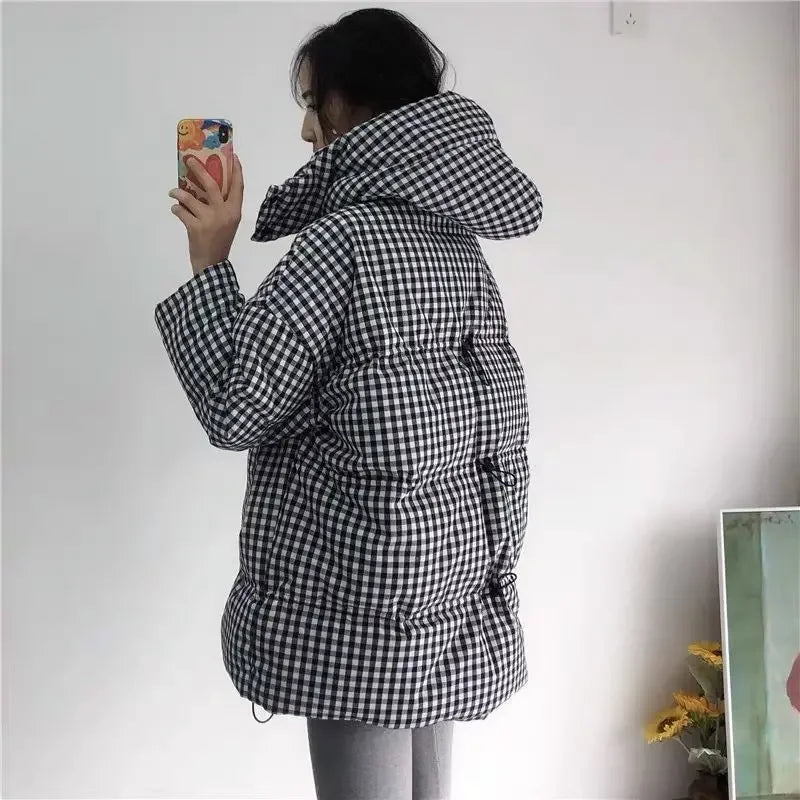 Houndstooth White Duck Down Coat