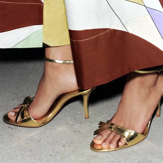 Golden Bow High Heeled Sandals