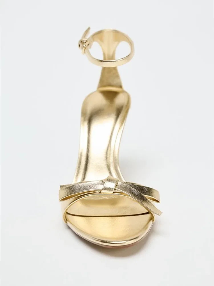 Golden Bow High Heeled Sandals