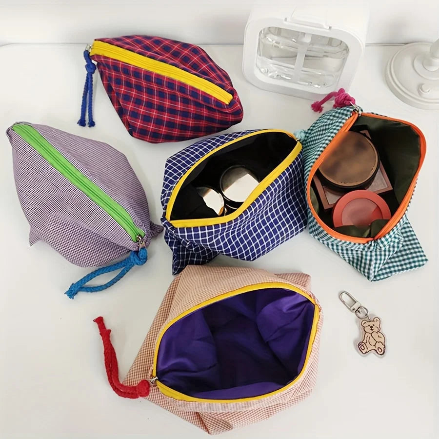 Plaid Cotton Makeup Bag