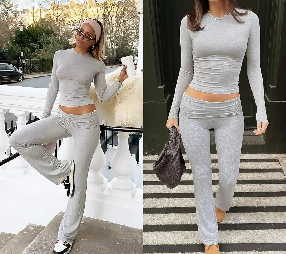 Long Sleeve High Waist Fold-over Active Set