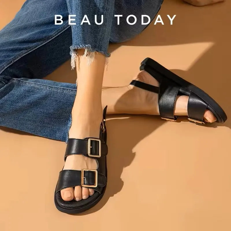 Genuine Leather Buckle Strap Sandals