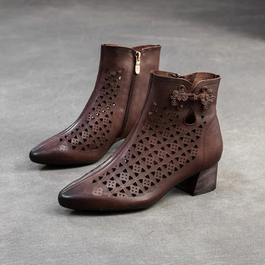 Patterned Leather Ankle Boots