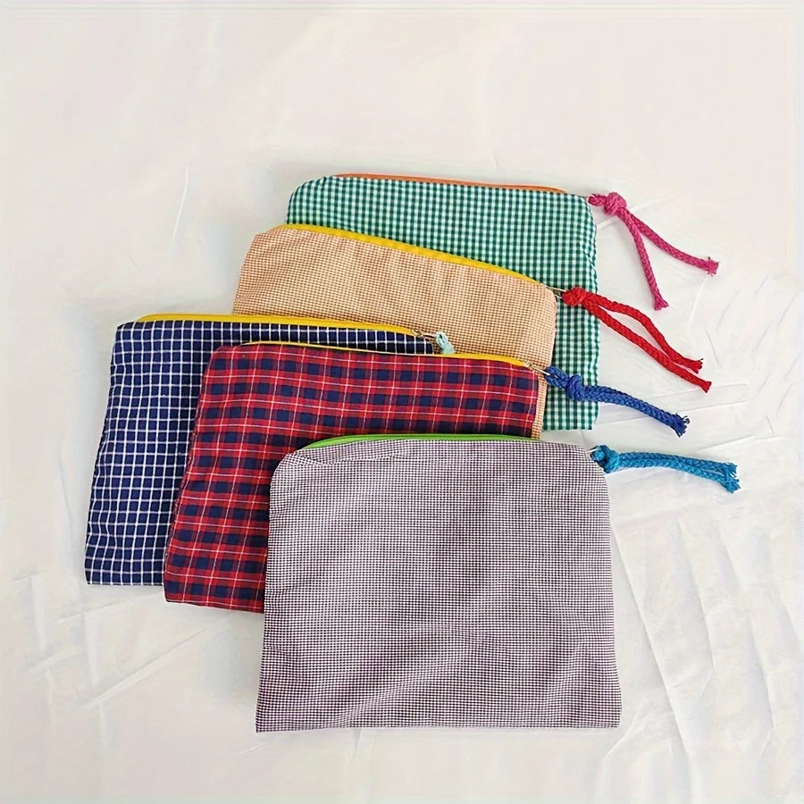 Plaid Cotton Makeup Bag