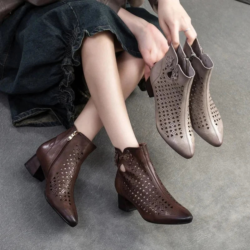 Patterned Leather Ankle Boots