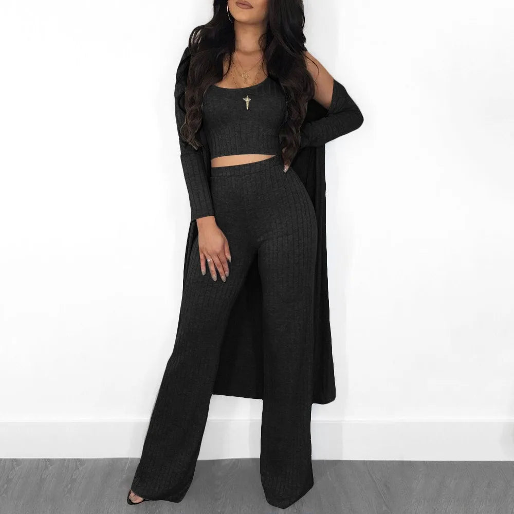Three Piece Wide Leg Pants Set