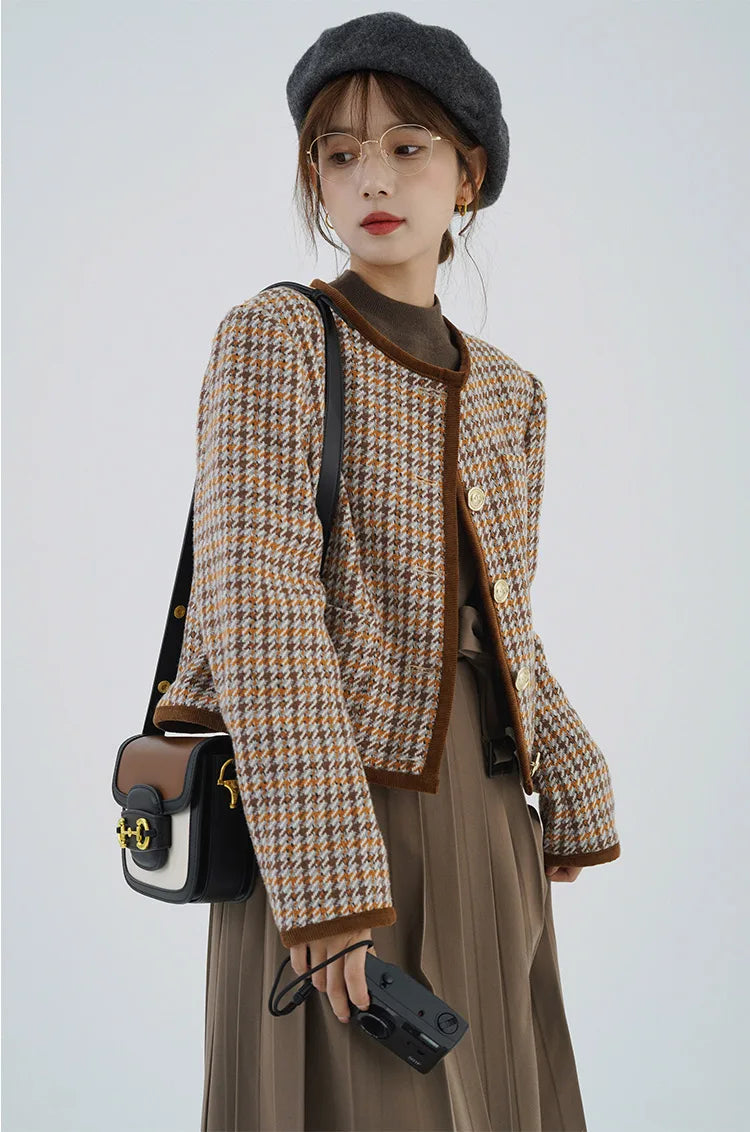 Short Houndstooth Tweed Jacket
