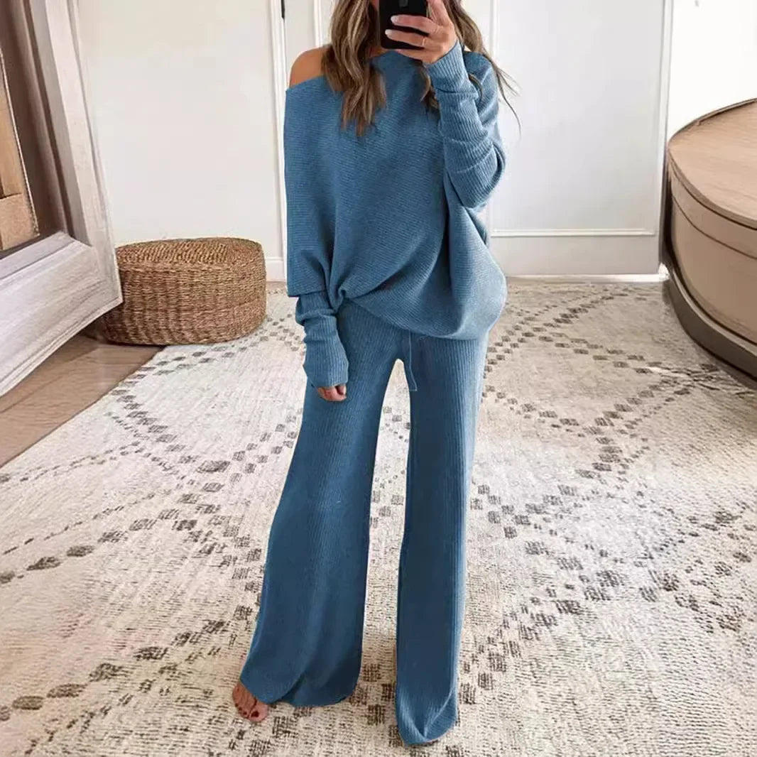 Solid Color Round Neck Long Sleeve Casual Set