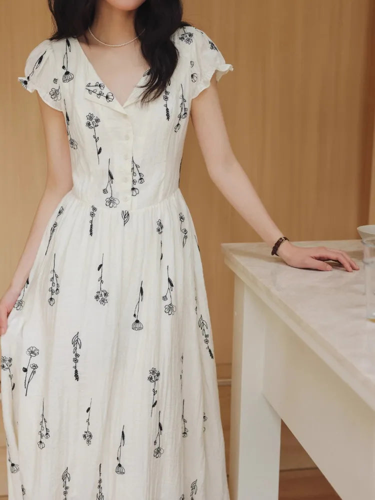 Floral Embroidered Linen Dress