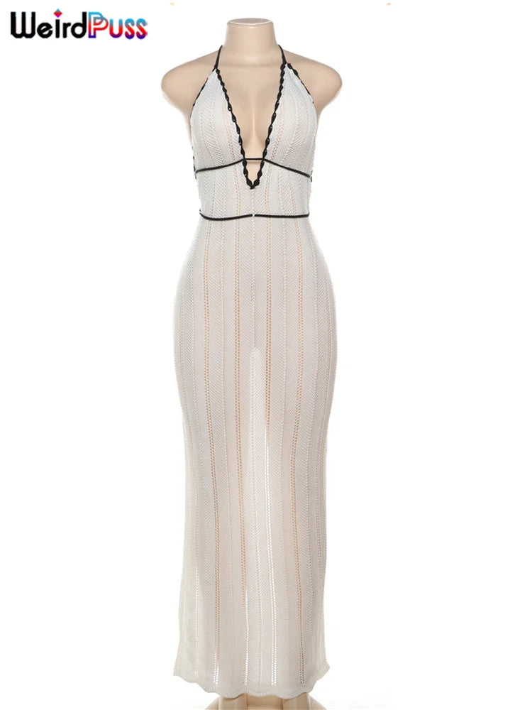 Backless Halter Color-Block Dress