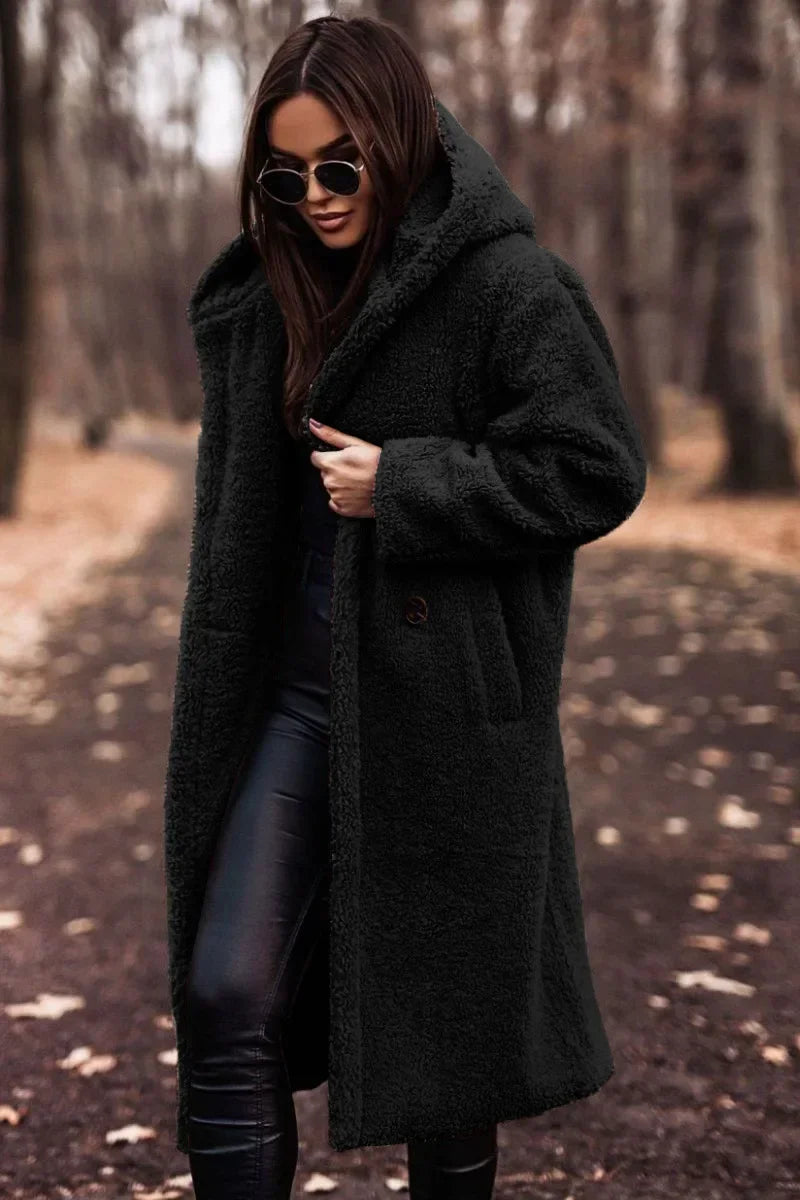 Fleece Hooded Trench Coat