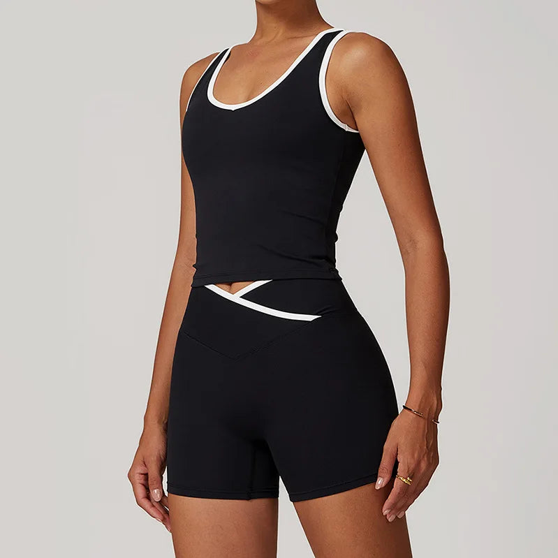 Tight Fitting Sleeveless Cross Waistband Active Set