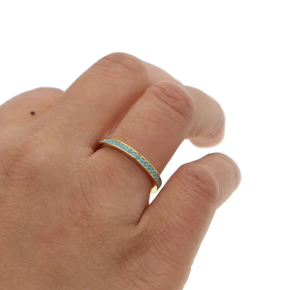 Sterling Silver Micro Pave Blue Turquoise Ring